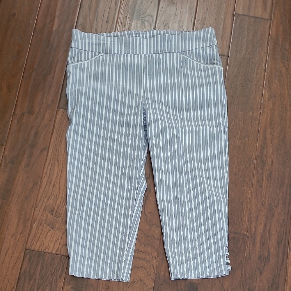 Chico's Blue & White Striped Pullon Capri Pants size 3 (XL)